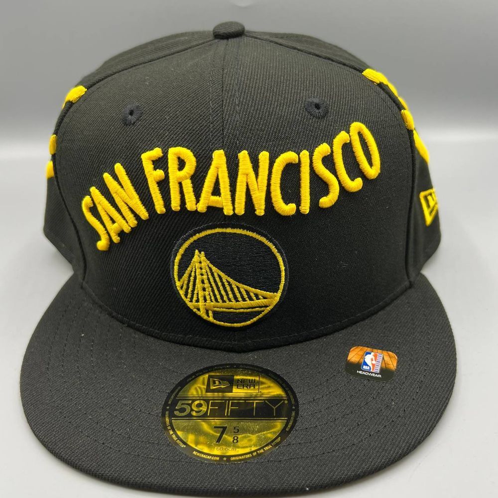 Golden State Warriors Hat Men 7 5/8 Black Yellow 59Fifty New Era Fitted Cap New